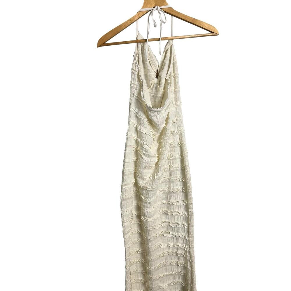 SheIn Maxi Sundress Womens Medium White Halter Ring Front Textured Boho Beach - Picture 4 of 6